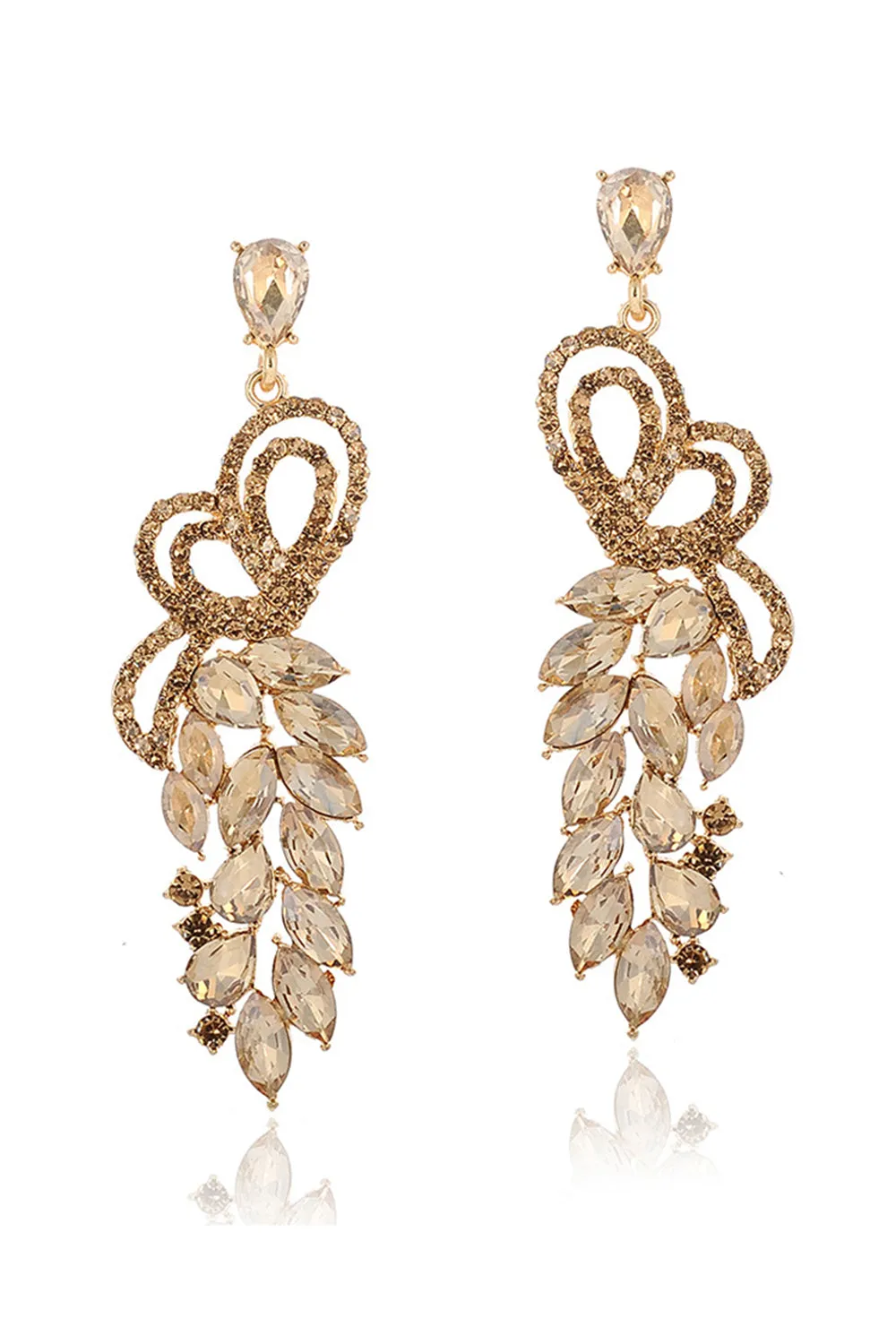 Sparkly Golden Leaf Shaped Prom Drop Earrings with Rhinestones sold by Zapaka
