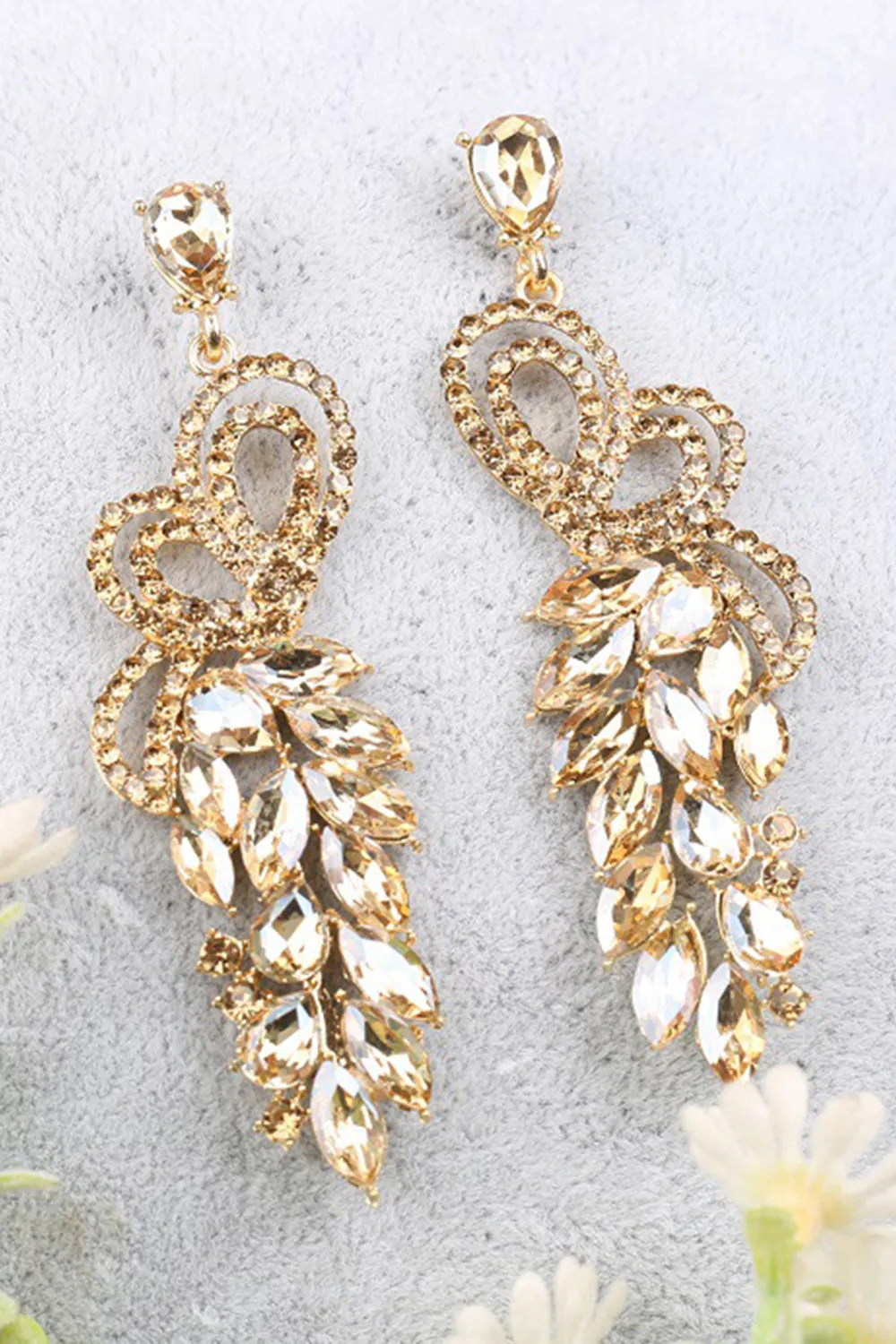 Sparkly Golden Leaf Shaped Prom Drop Earrings with Rhinestones sold by Zapaka product image thumbnail 2