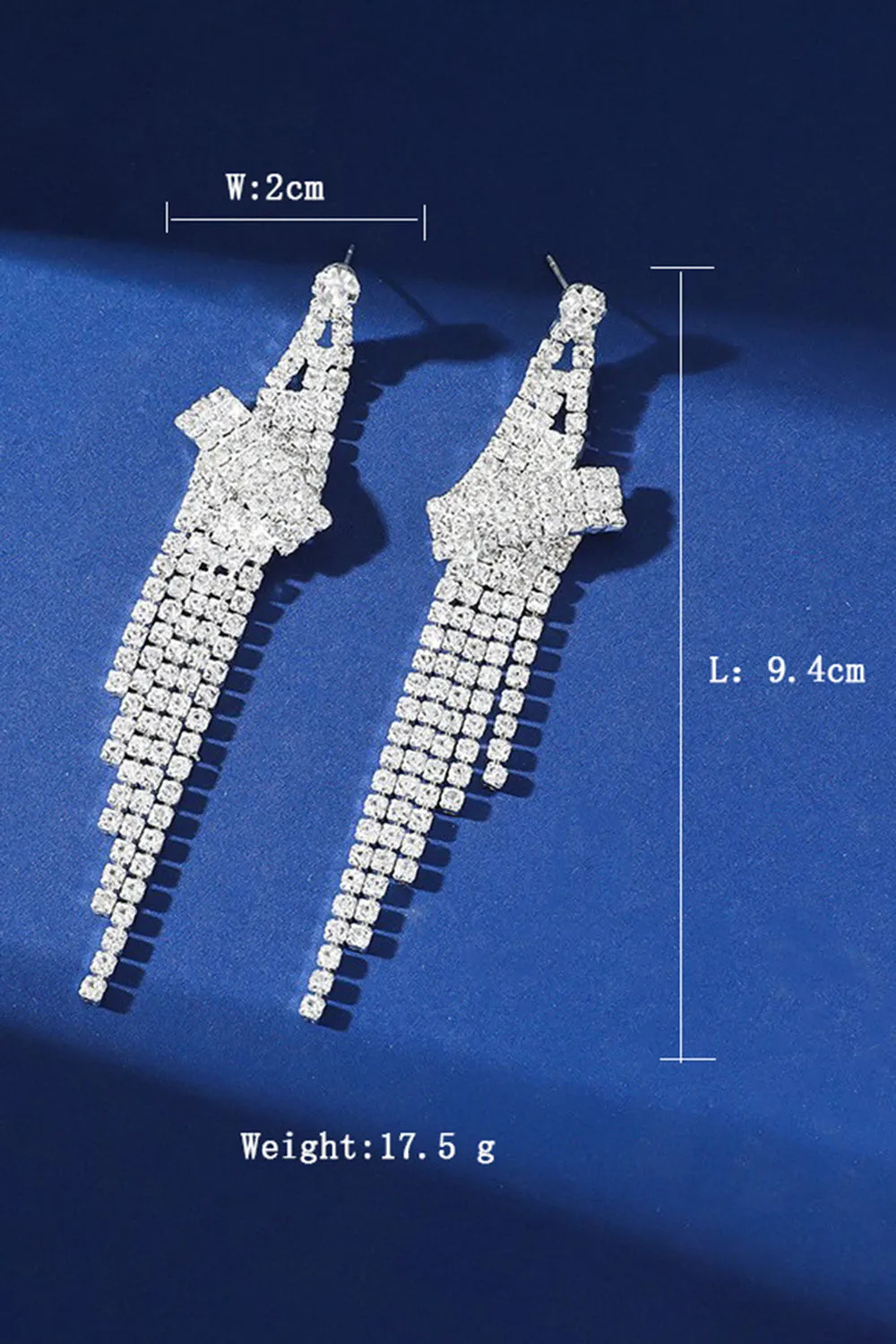 Sparkly Silver Fringed Long Prom Drop Earrings with Rhinestones sold by Zapaka product image thumbnail 3