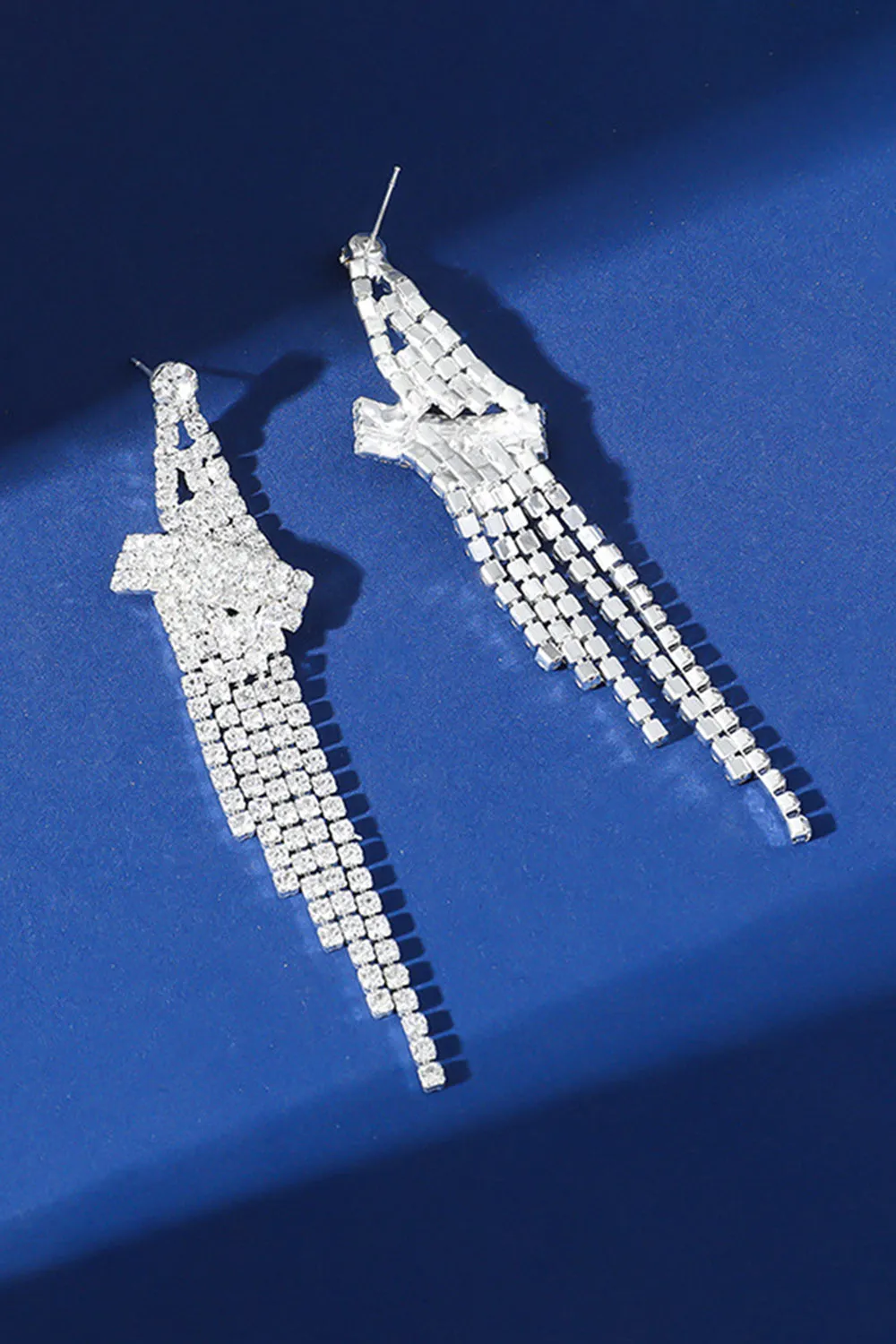 Sparkly Silver Fringed Long Prom Drop Earrings with Rhinestones sold by Zapaka product image thumbnail 2