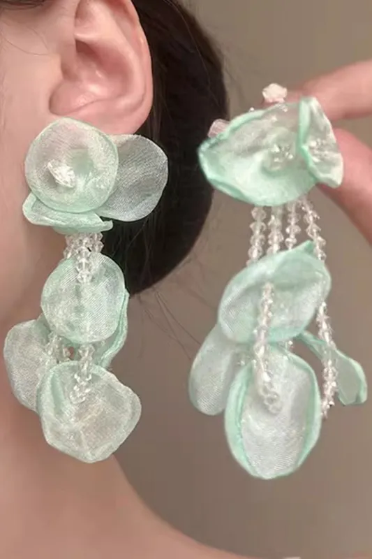 Light Green Petal Layered Beaded Prom Dropping Earrings sold by Zapaka
