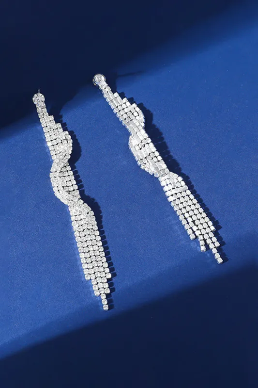 Sparkly Silver Long Prom Drop Earrings with Fringe sold by Zapaka