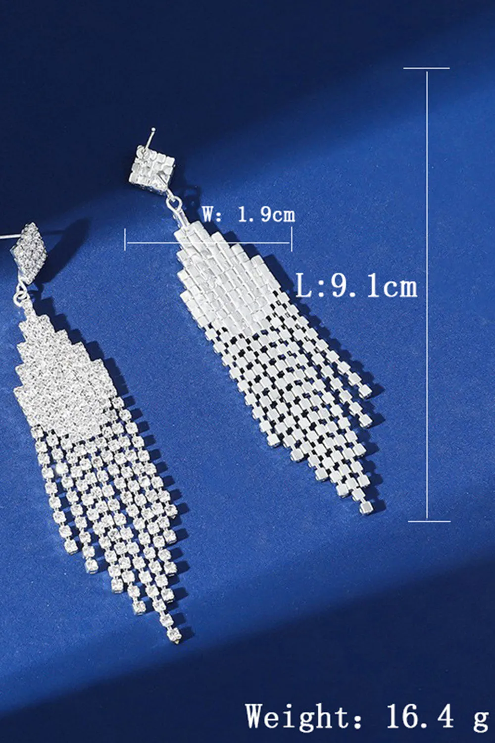 Sparkly Silver Fashion Long Fringed Prom Drop Earrings with Rhinestones sold by Zapaka product image thumbnail 3
