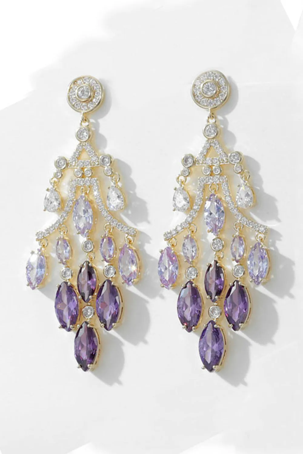 Sparkly Purple Rhinestones Leaf Shaped Prom Drop Earrings sold by Zapaka