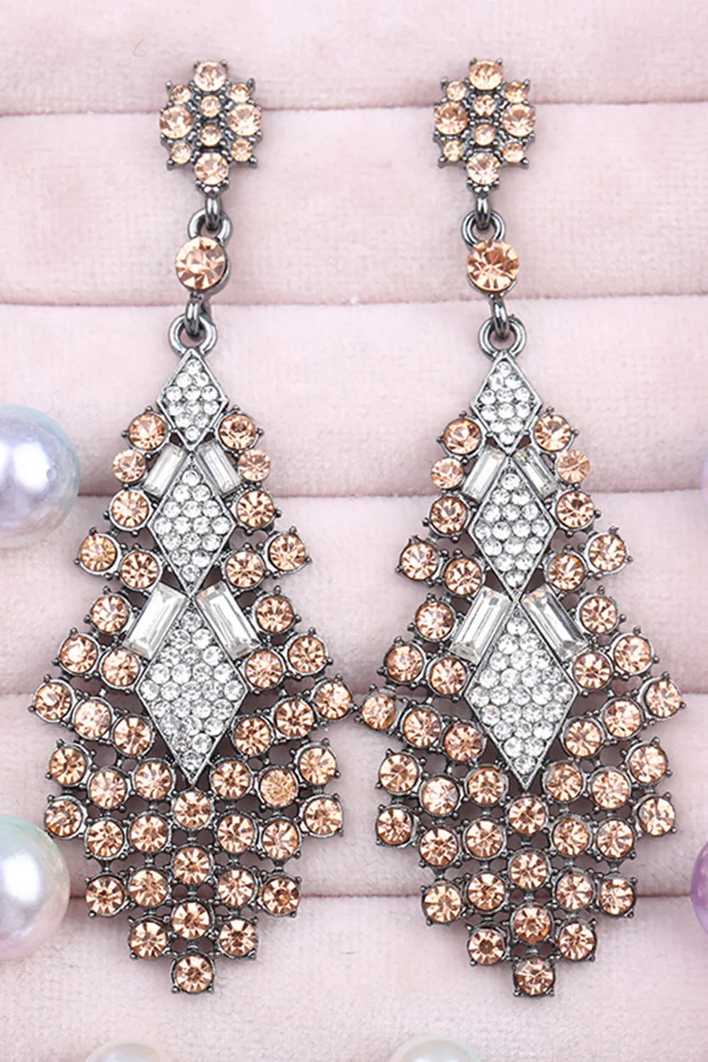 Sparkly Champagne Teardrop Party Drop Earrings with Rhinestones sold by Zapaka product image thumbnail 3