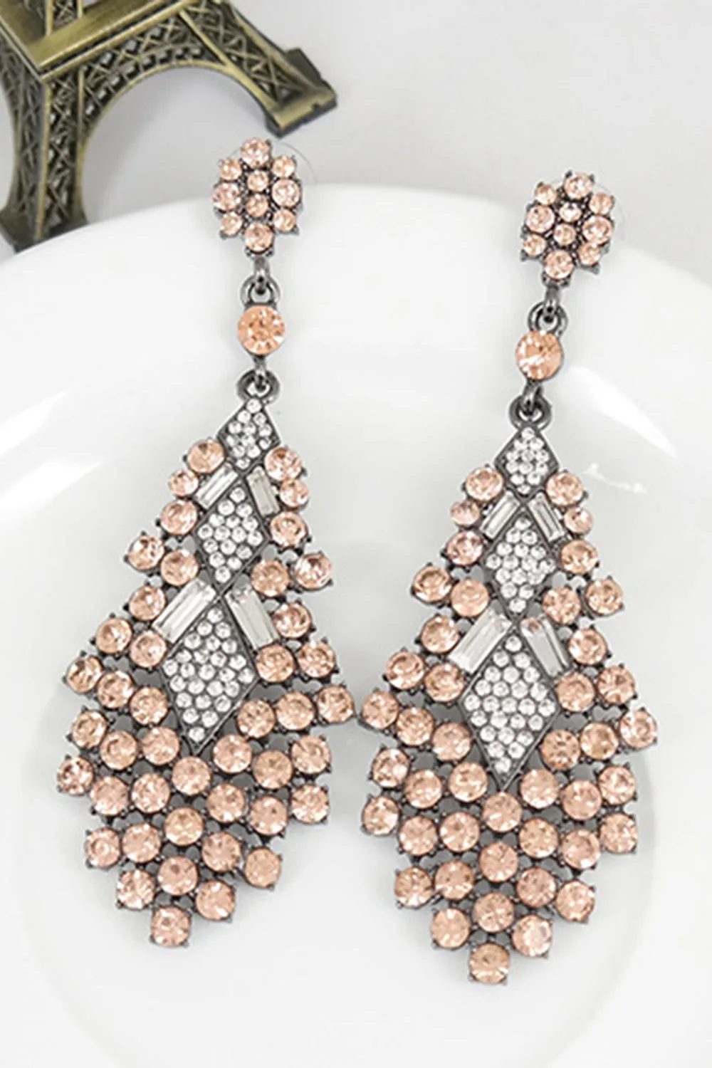 Sparkly Champagne Teardrop Party Drop Earrings with Rhinestones sold by Zapaka product image thumbnail 2