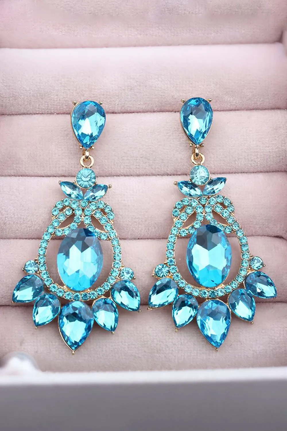 Sparkly Blue Vintage Party Drop Earrings with Rhinestones sold by Zapaka product image thumbnail 3