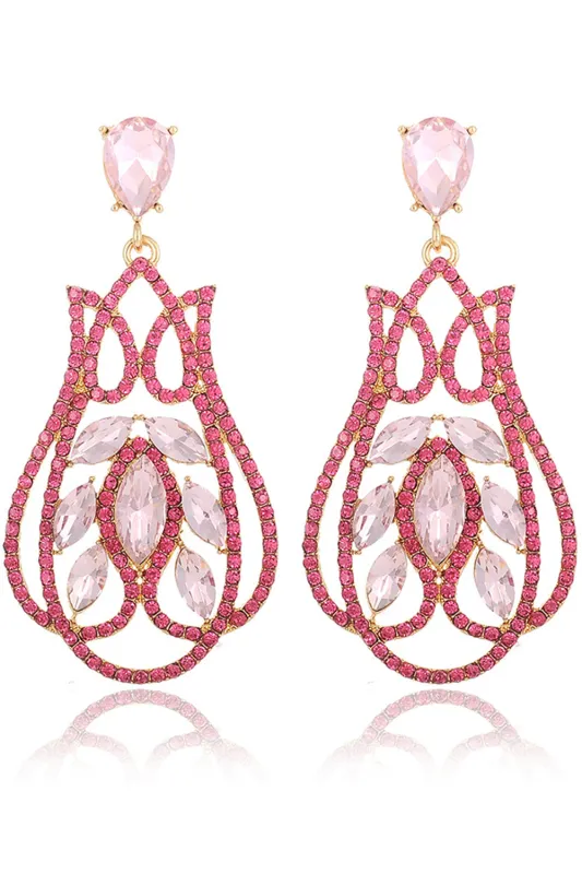 Sparkly Fuchsia Rhinestones Prom Drop Earrings sold by Zapaka