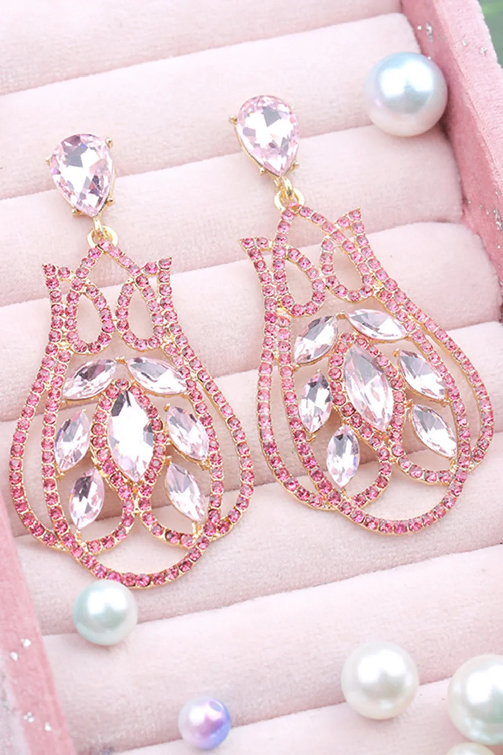 Sparkly Fuchsia Rhinestones Prom Drop Earrings sold by Zapaka product image thumbnail 2