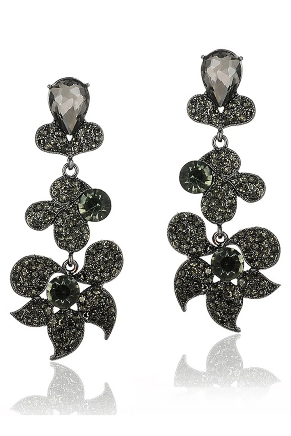 Sparkly Golden Flower Shaped Rhinestones Prom Drop Earrings sold by Zapaka product image thumbnail 5