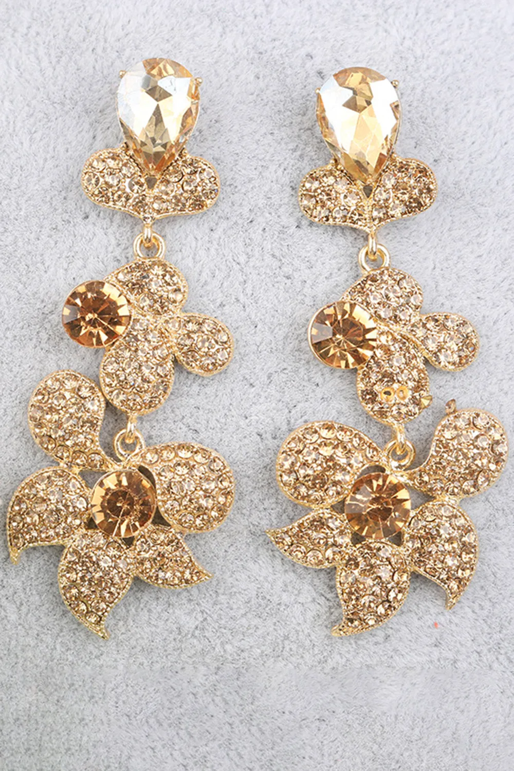 Sparkly Golden Flower Shaped Rhinestones Prom Drop Earrings sold by Zapaka product image thumbnail 2