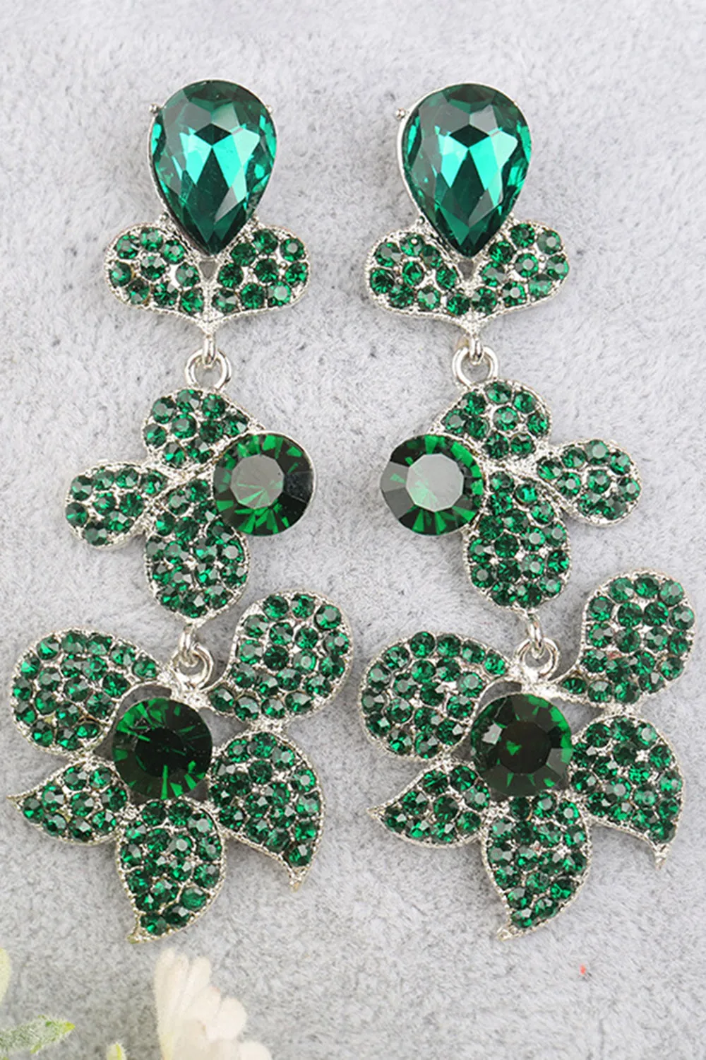 Sparkly Golden Flower Shaped Rhinestones Prom Drop Earrings sold by Zapaka product image thumbnail 4