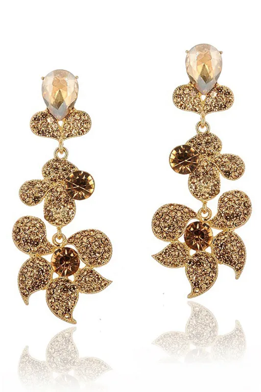 Sparkly Golden Flower Shaped Rhinestones Prom Drop Earrings sold by Zapaka