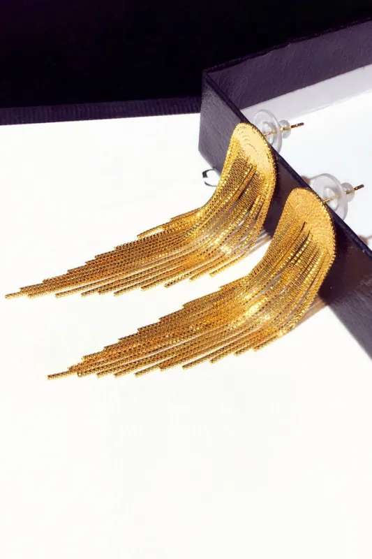 Sparkly Golden Prom Drop Earrings with Fringes sold by Zapaka