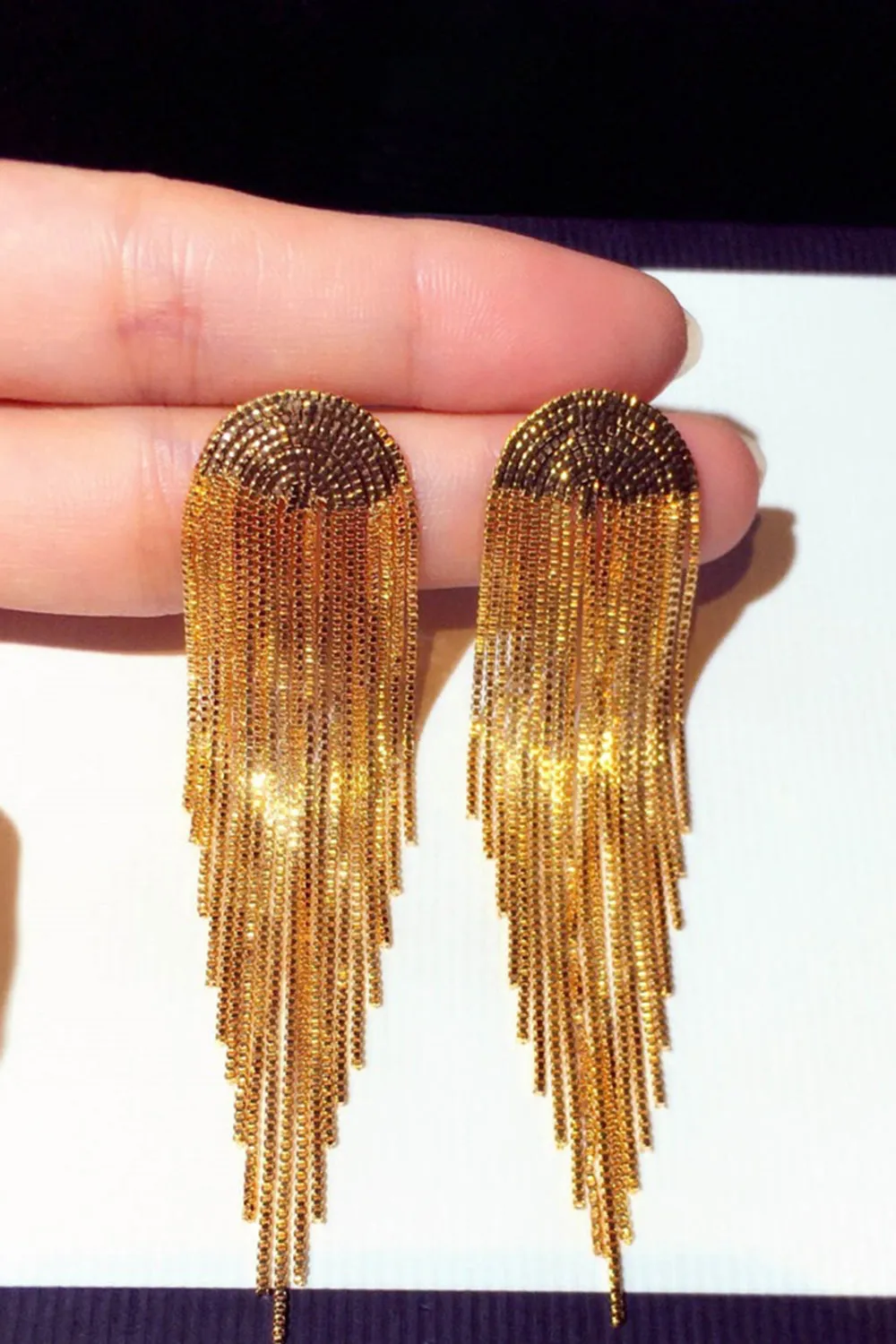 Sparkly Golden Prom Drop Earrings with Fringes sold by Zapaka product image thumbnail 3