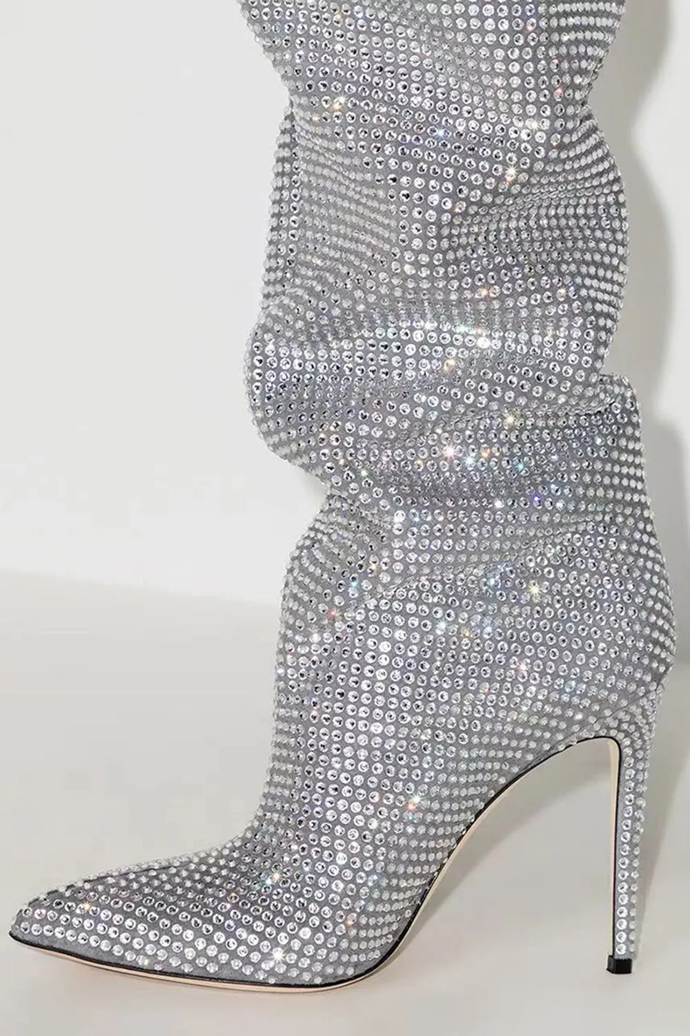 Sparkly Silver Rhinestones Stilettos Over The Knee Prom Boots sold by Zapaka product image thumbnail 4