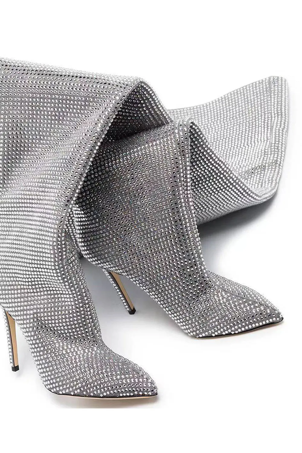 Sparkly Silver Rhinestones Stilettos Over The Knee Prom Boots sold by Zapaka product image thumbnail 5