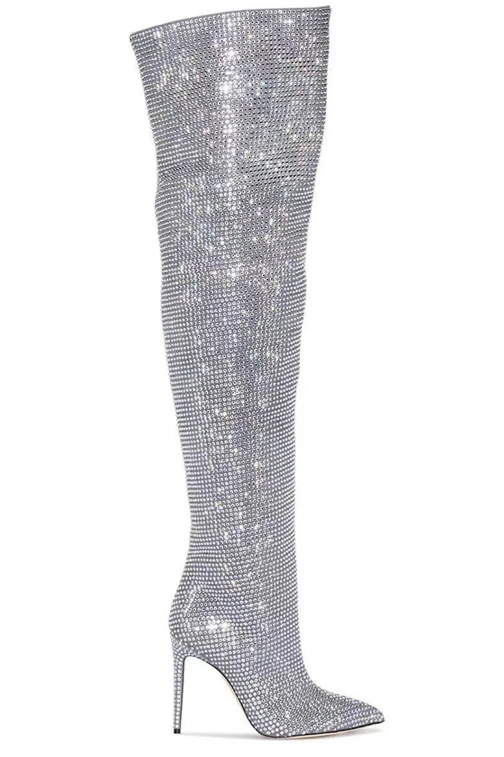 Sparkly Silver Rhinestones Stilettos Over The Knee Prom Boots sold by Zapaka product image thumbnail 2