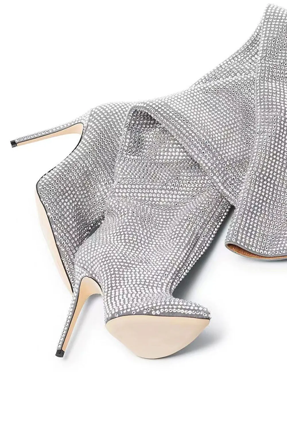 Sparkly Silver Rhinestones Stilettos Over The Knee Prom Boots sold by Zapaka product image thumbnail 3