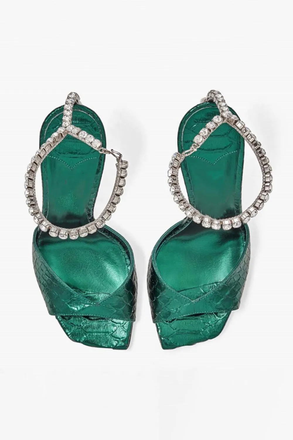 Sparkly Dark Green Rhinestones Stilettos High Heels Sandal with Ankle Chain sold by Zapaka product image thumbnail 3