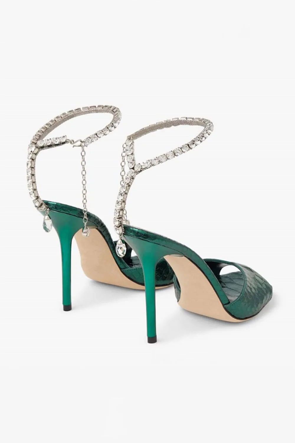 Sparkly Dark Green Rhinestones Stilettos High Heels Sandal with Ankle Chain sold by Zapaka product image thumbnail 4
