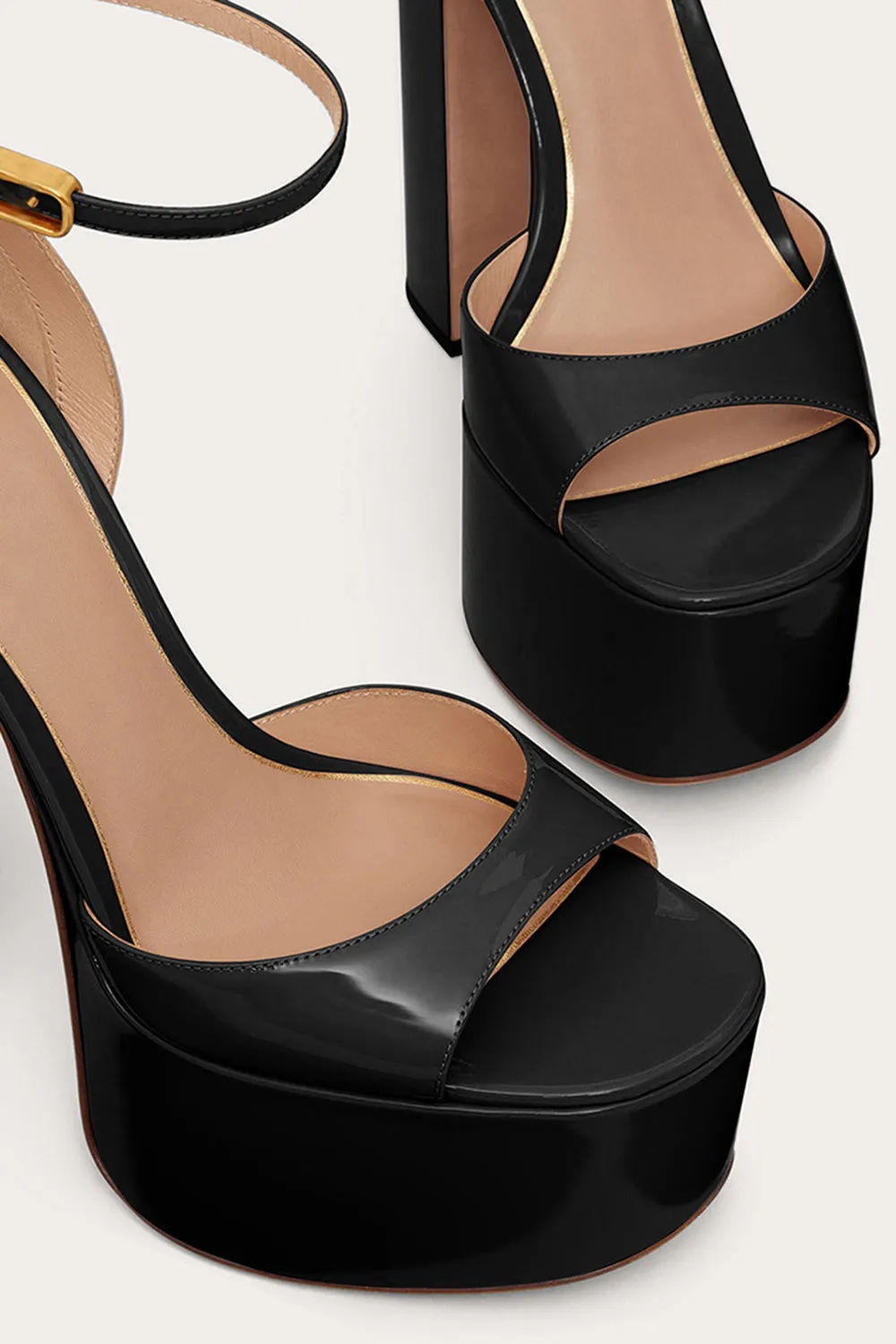 Elegant Black Chunky Open Toe Prom High Heels Pump with Ankle Strap sold by Zapaka product image thumbnail 3