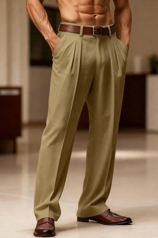 Army Green Straight Leg High Waisted Men's Suits Pants sold by Zapaka