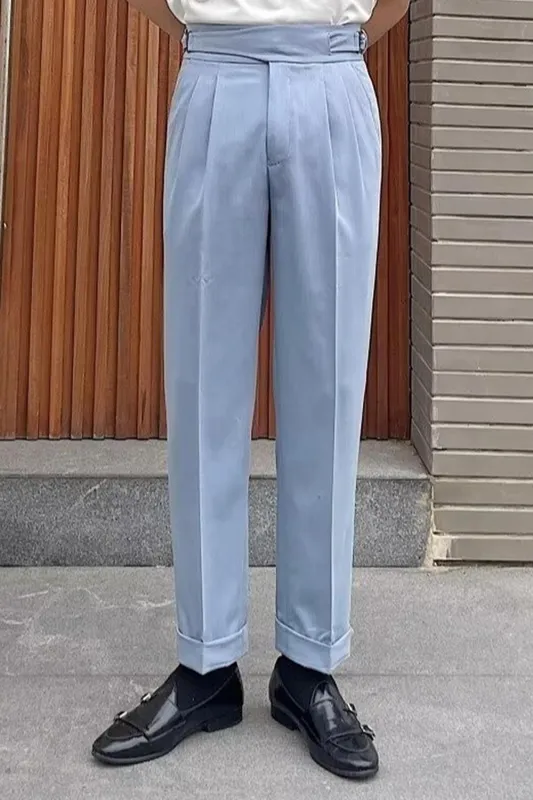Blue High Waisted Men's Suit Pants sold by Zapaka