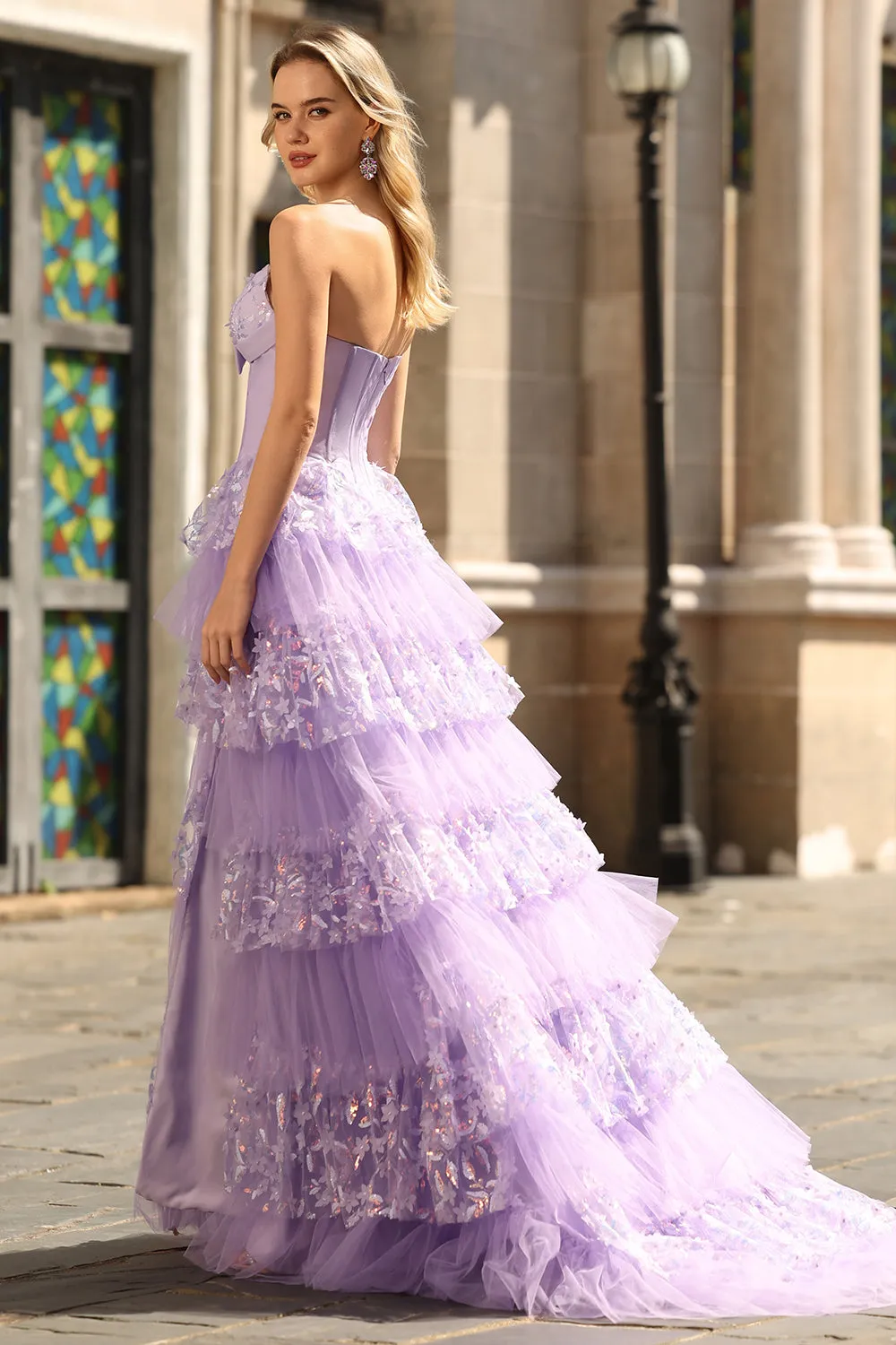 Purple Sweetheart A Line Corset Tiered Ruffle Long Prom Dress with Sequins sold by Zapaka product image thumbnail 2