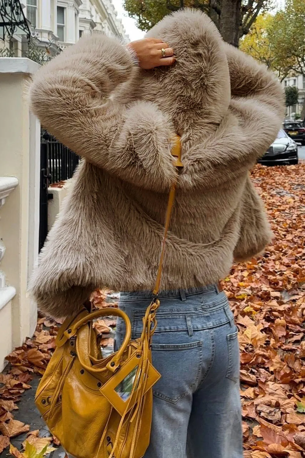 Khaki Hooded Faux Fur Short Women Coat sold by Zapaka product image thumbnail 2