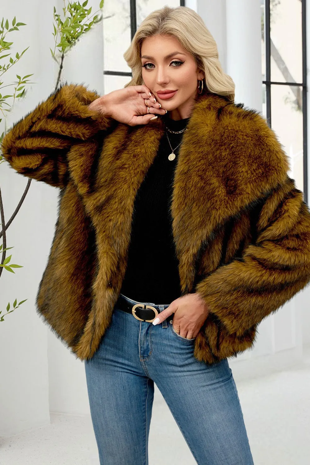 Faux Fur Thickened Lapel Brown Women Coat sold by Zapaka product image thumbnail 5
