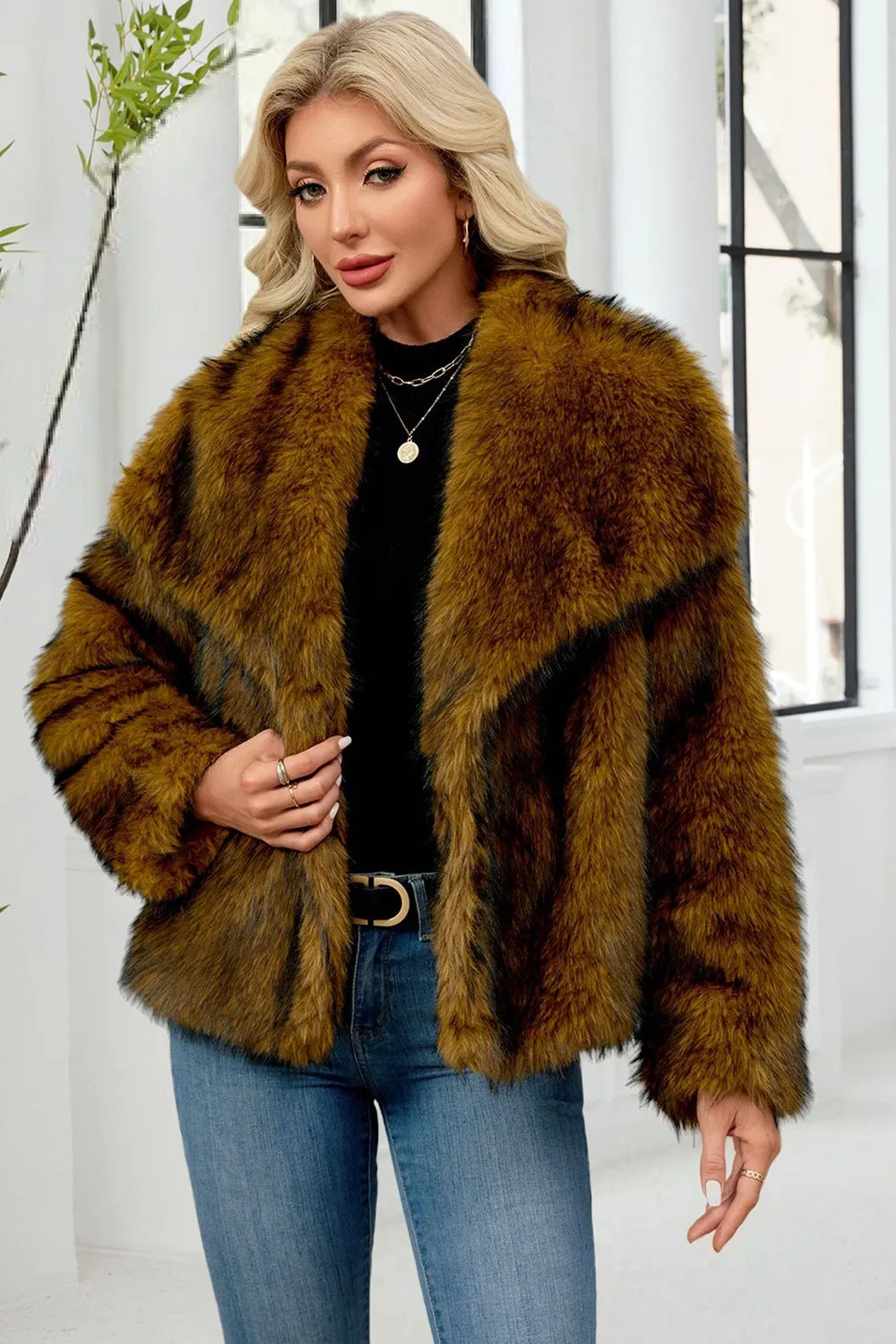 Faux Fur Thickened Lapel Brown Women Coat sold by Zapaka product image thumbnail 3