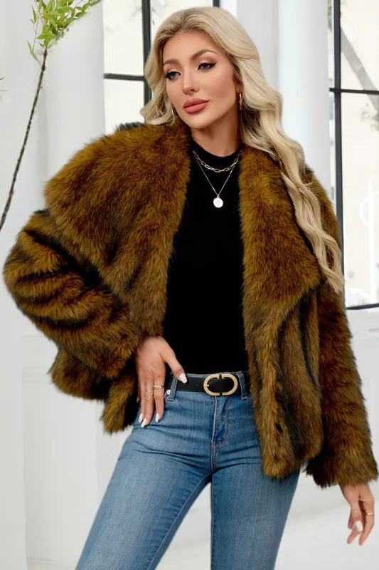 Faux Fur Thickened Lapel Brown Women Coat sold by Zapaka