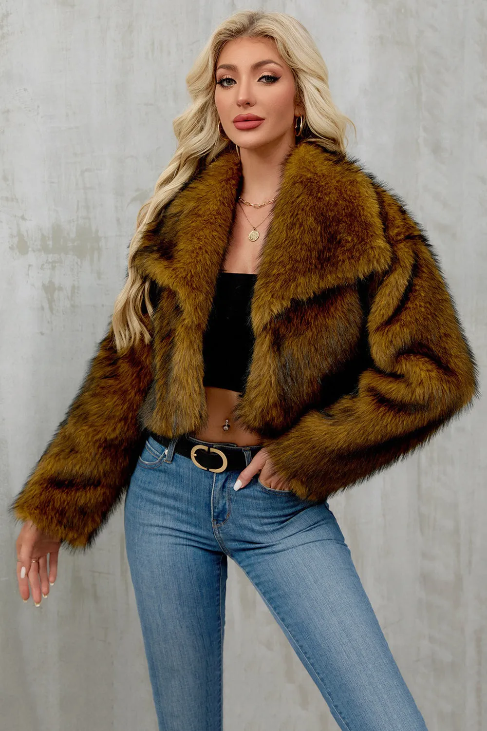 Brown Faux Fur Shawl Lapel Women Short Winter Coat sold by Zapaka product image thumbnail 5