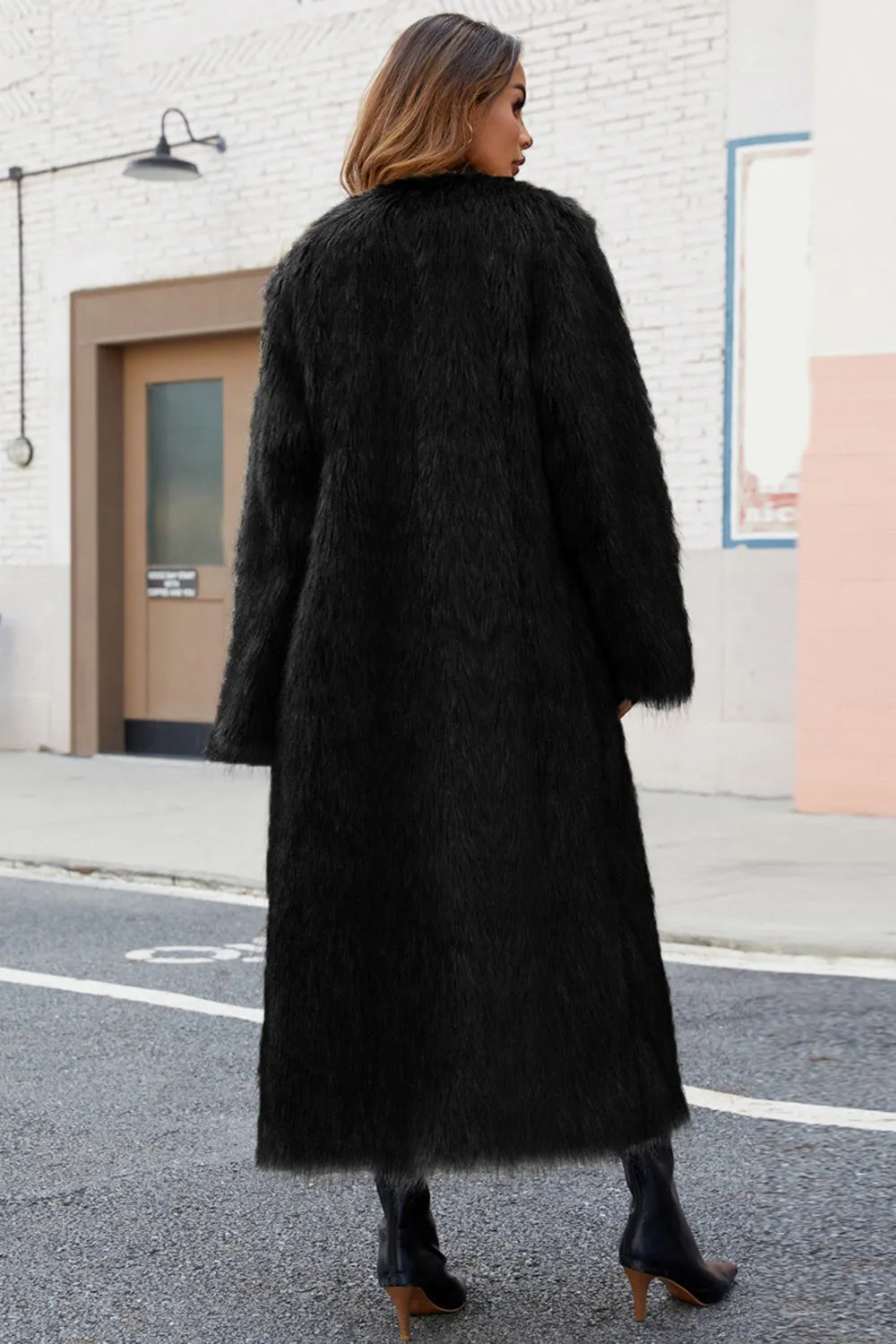 Black Faux Fur Women Long Winter Coat sold by Zapaka product image thumbnail 2