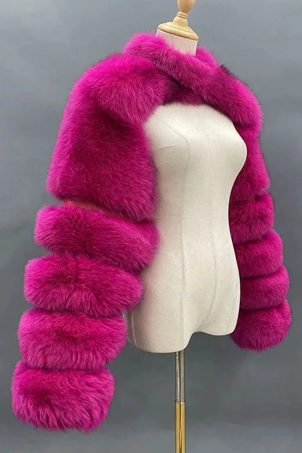 Steel Grey Faux Fox Fur Winter Shawl Women Coat sold by Zapaka product image thumbnail 4