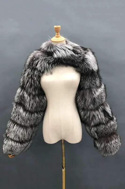 Steel Grey Faux Fox Fur Winter Shawl Women Coat sold by Zapaka