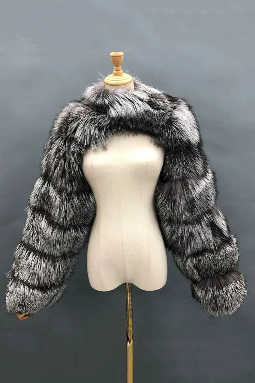 Steel Grey Faux Fox Fur Winter Shawl Women Coat sold by Zapaka