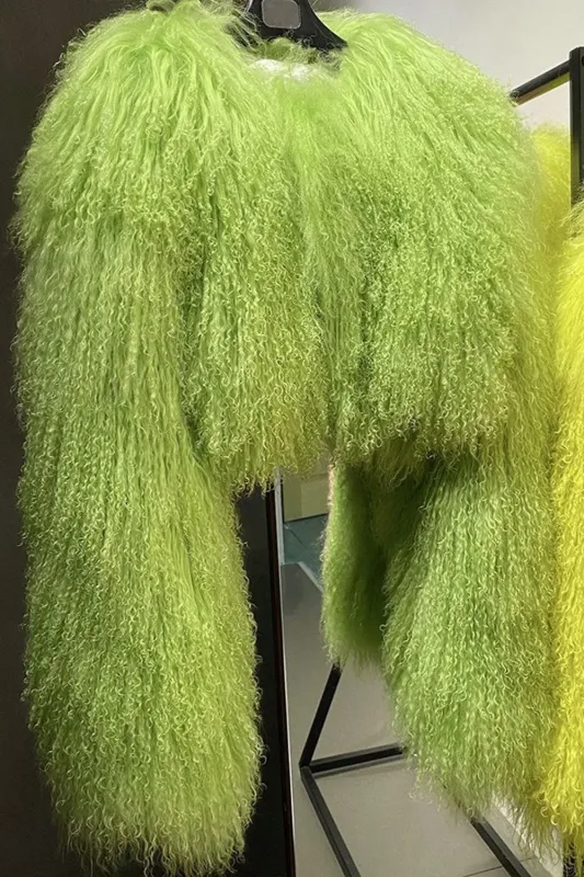 Light Green Faux Fur Short Winter Coat sold by Zapaka