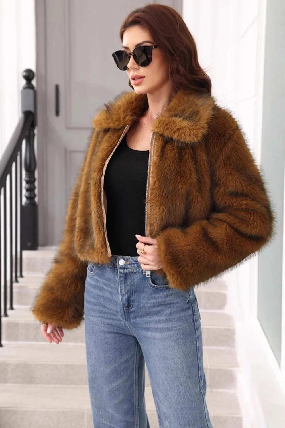 Brown Winter Faux Fur Thickened Lapel Women Coat sold by Zapaka product image thumbnail 3
