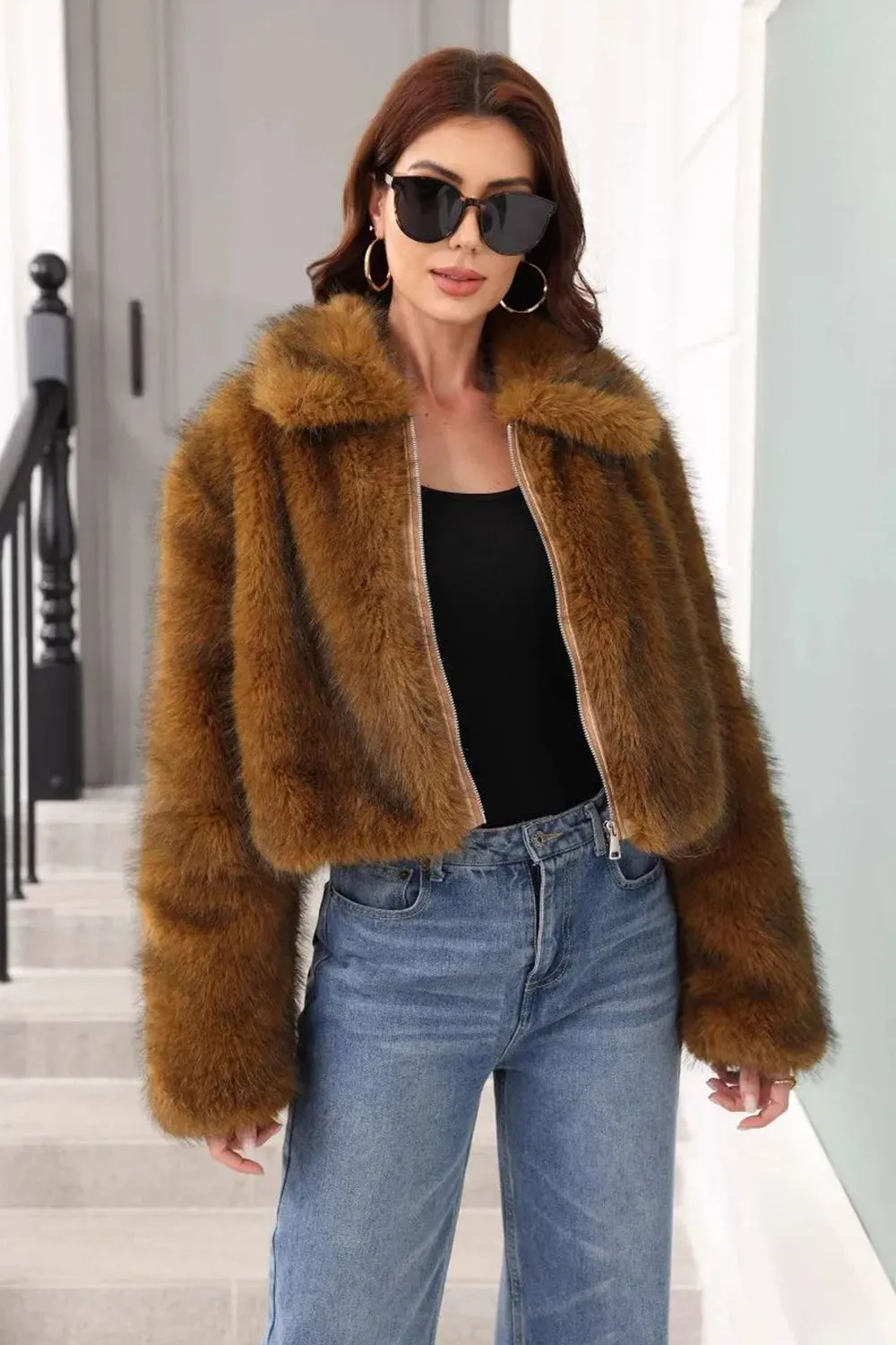 Brown Winter Faux Fur Thickened Lapel Women Coat sold by Zapaka product image thumbnail 4