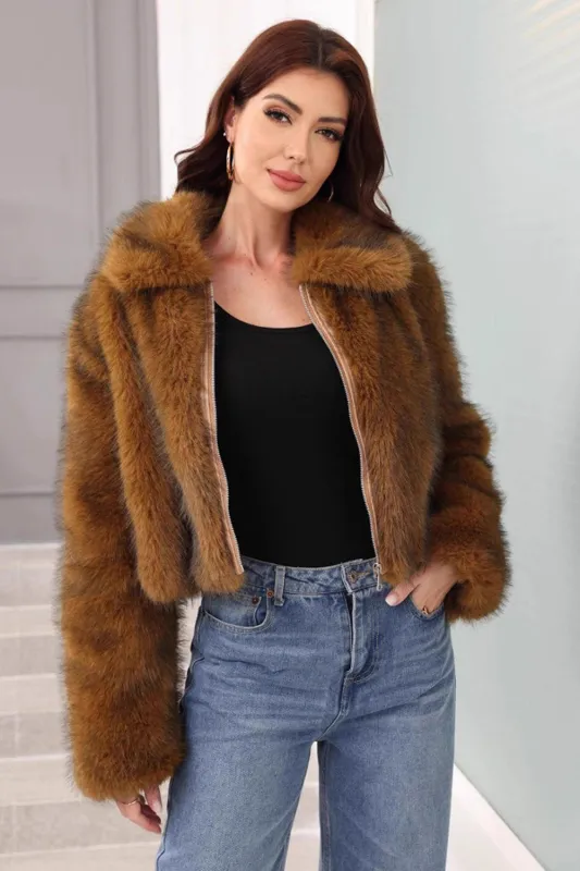 Brown Winter Faux Fur Thickened Lapel Women Coat sold by Zapaka