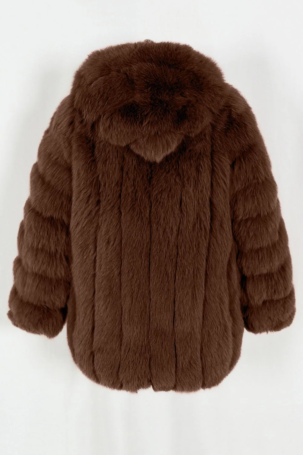 Coffee Puffy Long Sleeve Hooded Faux Fur Women Coat sold by Zapaka product image thumbnail 4