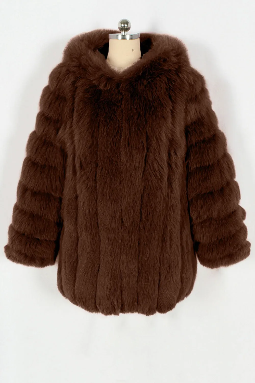 Coffee Puffy Long Sleeve Hooded Faux Fur Women Coat sold by Zapaka product image thumbnail 3