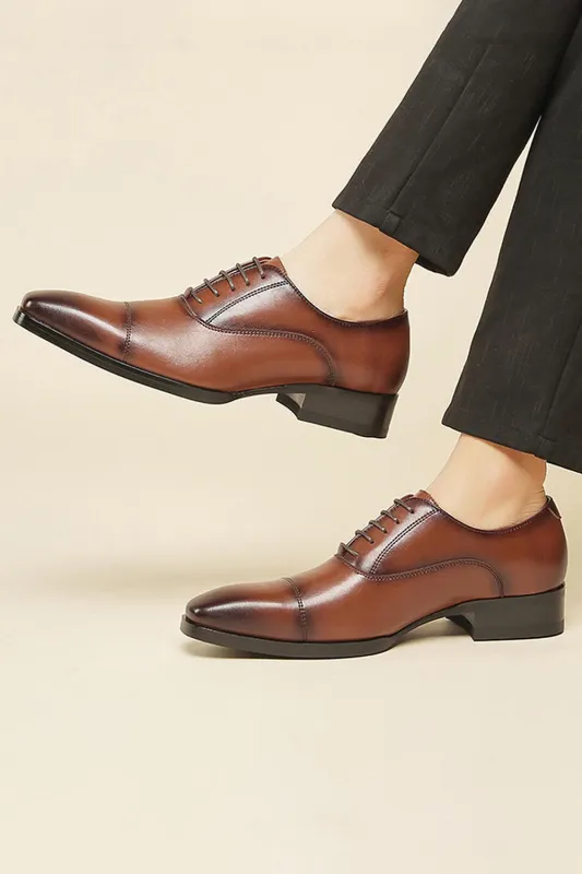 Brown Lace-Up Party Leather Men's Shoes sold by Zapaka