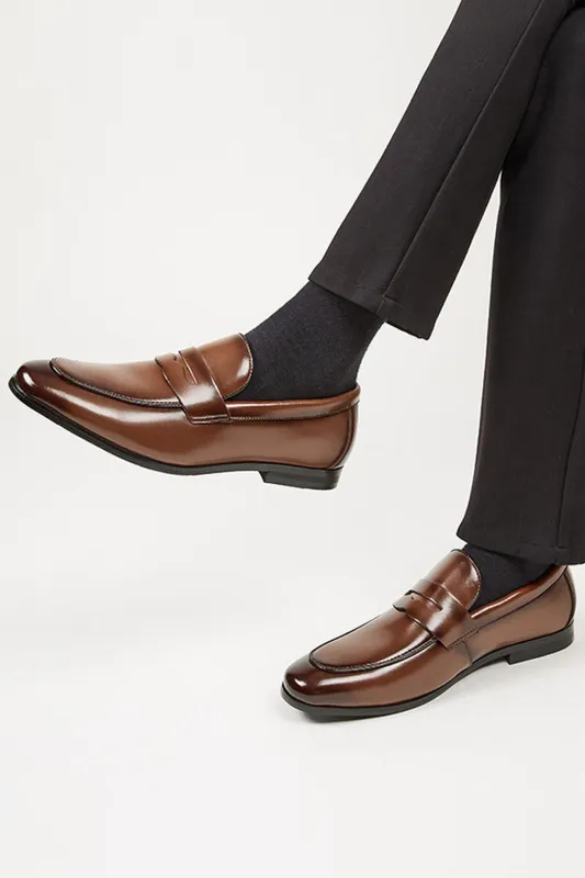Brown Leather Slip-On Men's Party Shoes sold by Zapaka