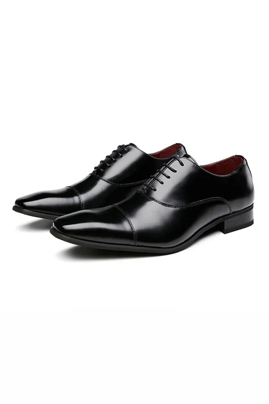 Black Leather Lace-Up Men's Wedding Shoes sold by Zapaka