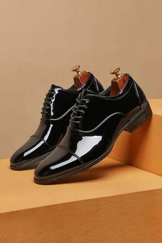 Black Lace-Up Leather Men's Wedding Shoes sold by Zapaka