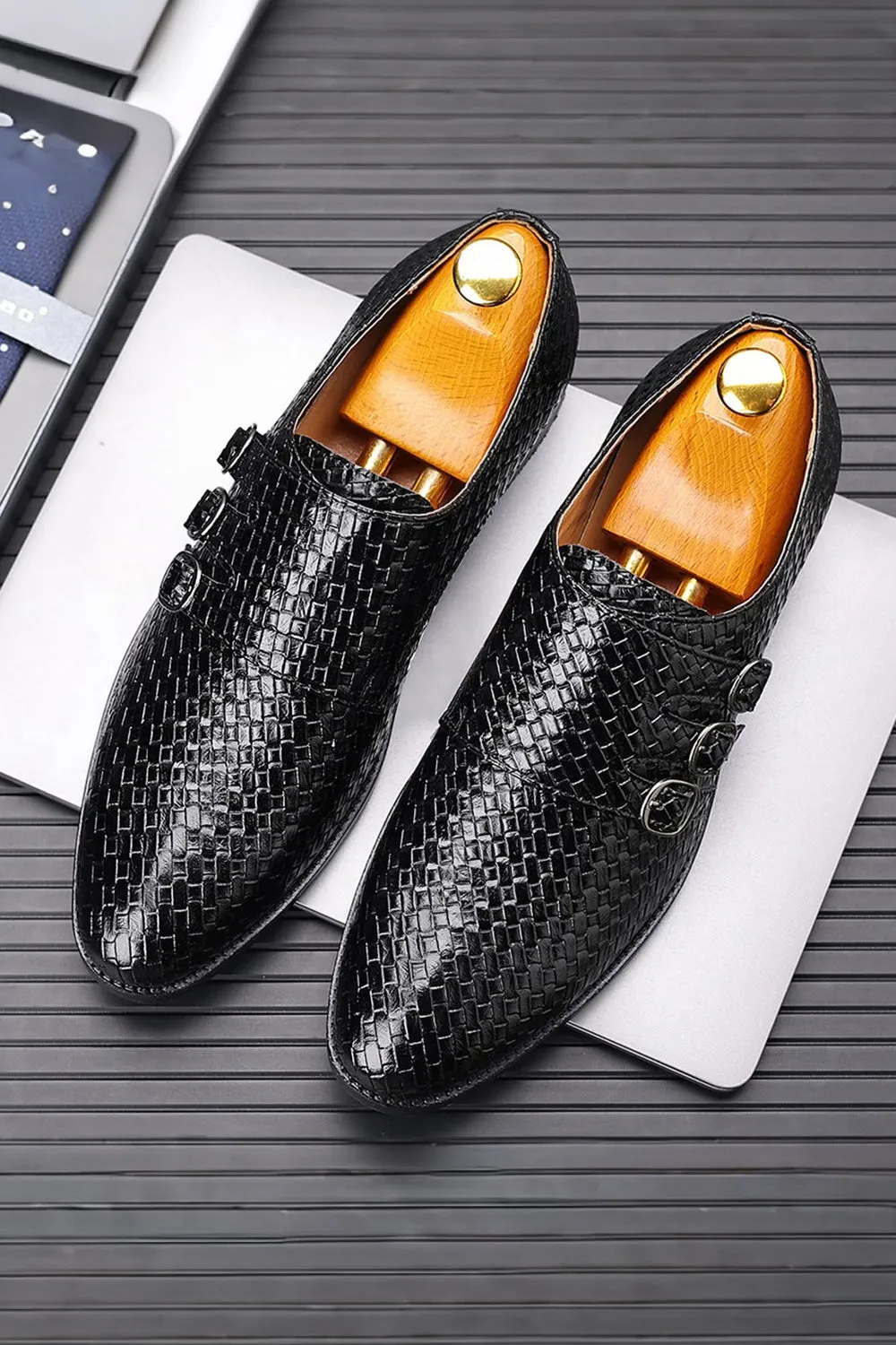 Black Leather Slip-On Men's Party Shoes sold by Zapaka