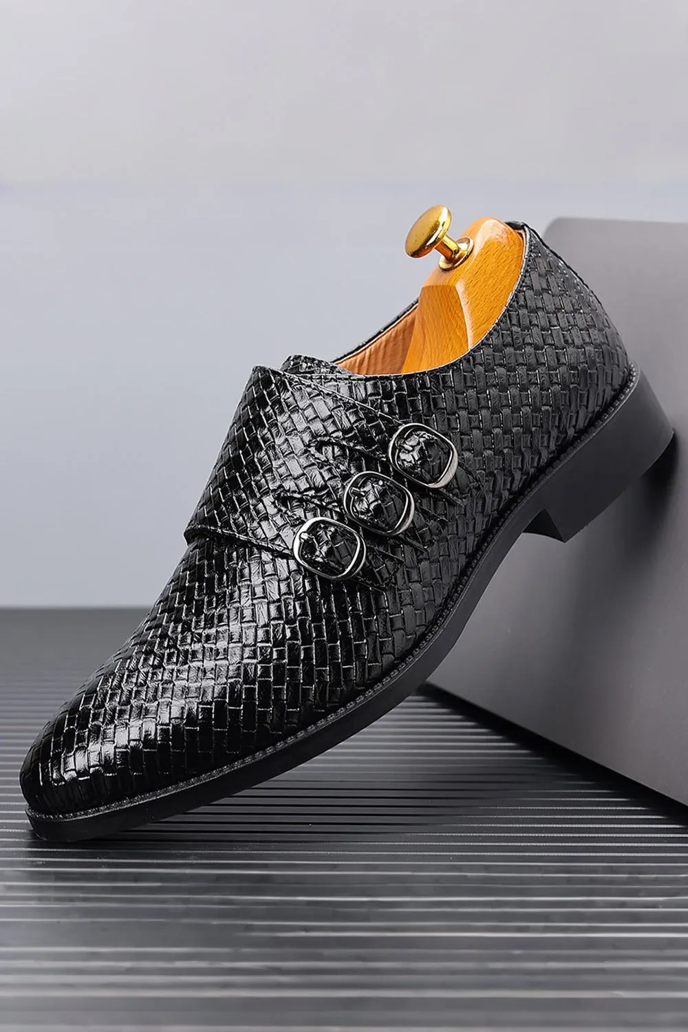 Black Leather Slip-On Men's Party Shoes sold by Zapaka product image thumbnail 2